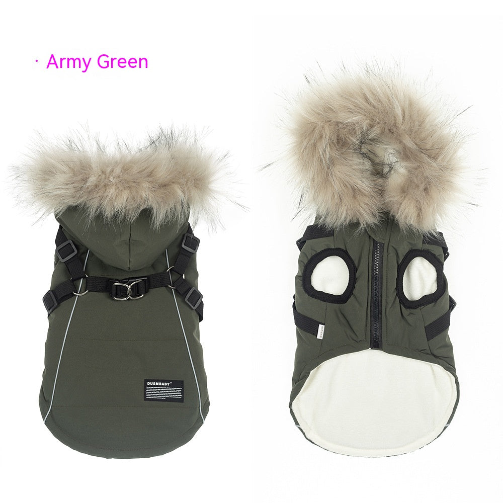 Pet Autumn And Winter Fleece-lined Thickened Dog Clothes Raincoat