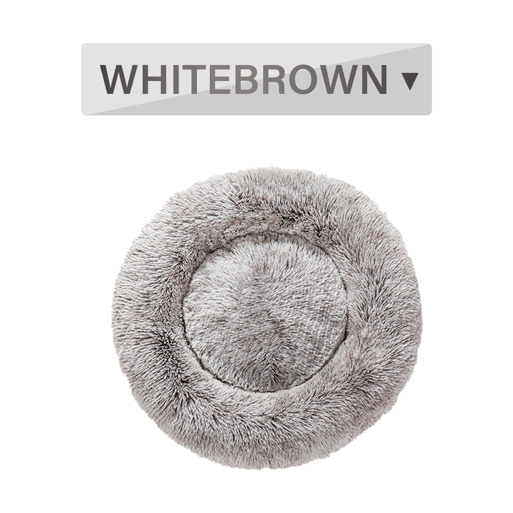 Fluffy Donut Dog Bed Warm Soft Long Plush Pet Cushion House Cat