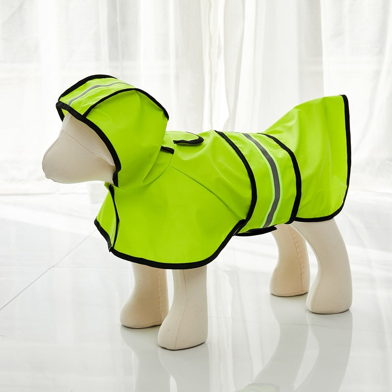 Dog Raincoat Waterproof Pu Leather Back Reflective Stripe Poncho