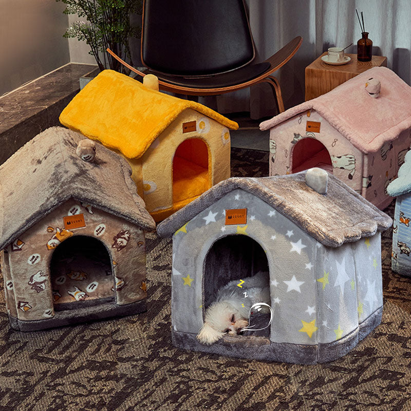Foldable Dog House Pet Cat Bed Winter Villa Sleep Kennel Removable