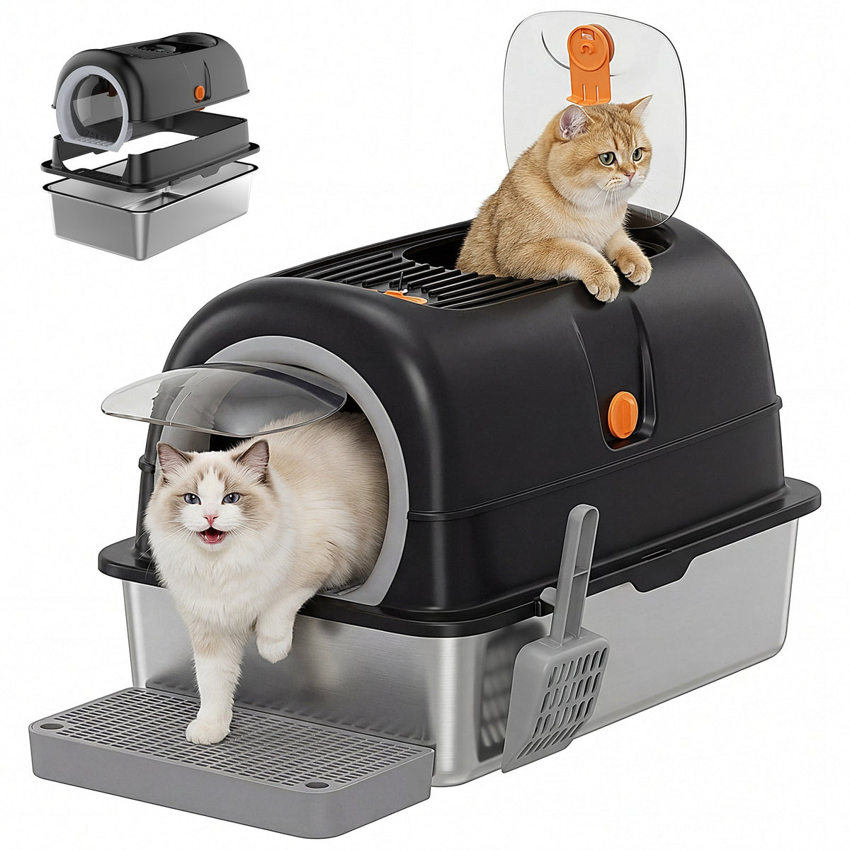 Double-entry Convertible Lid Cat Litter Box