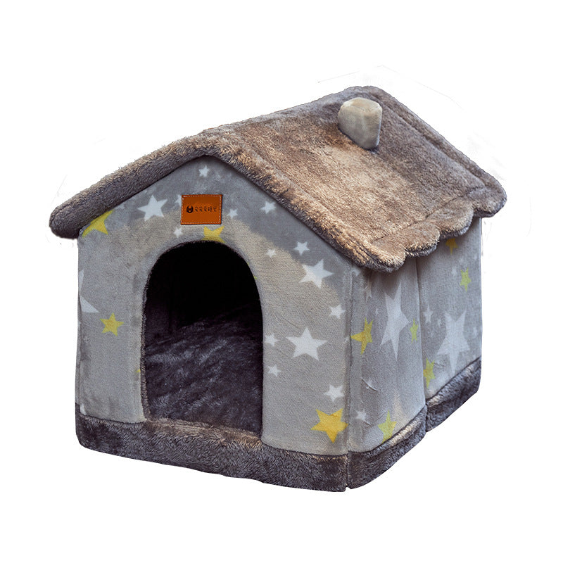 Foldable Dog House Pet Cat Bed Winter Villa Sleep Kennel Removable