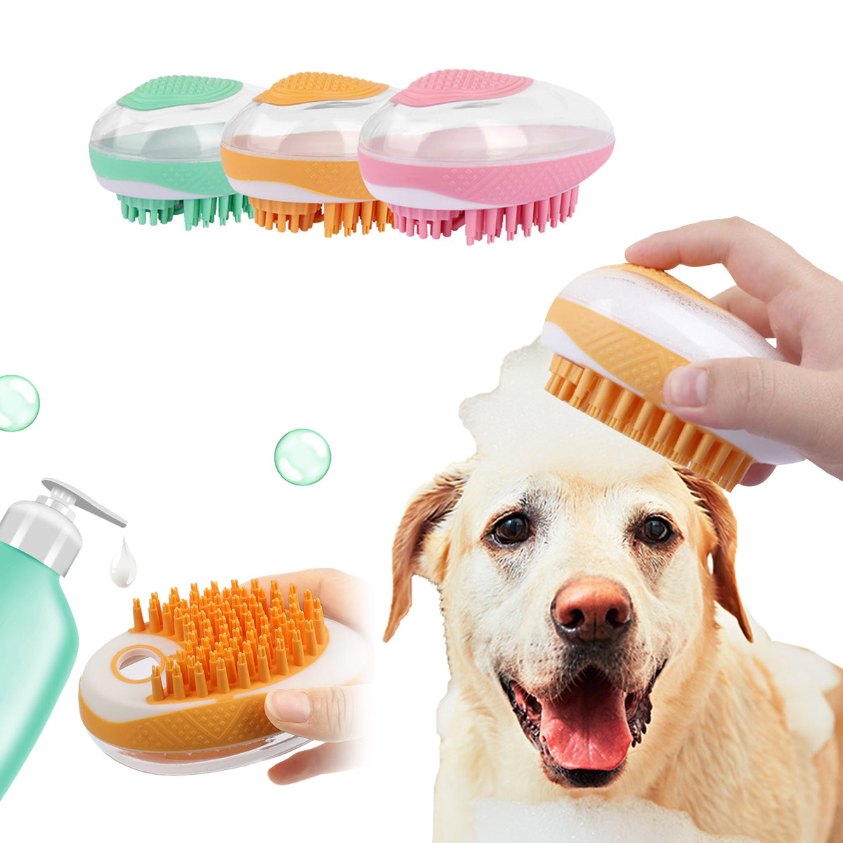 Dog Cat Bath Brush 2-in-1 Pet Spa Massage Comb Soft Silicone Pets