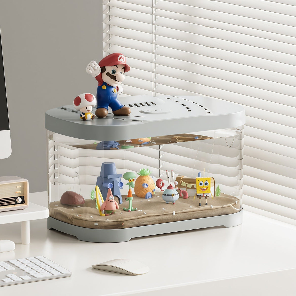 Transparent Plastic Fish Tank Aquarium Terrarium Decoration Office