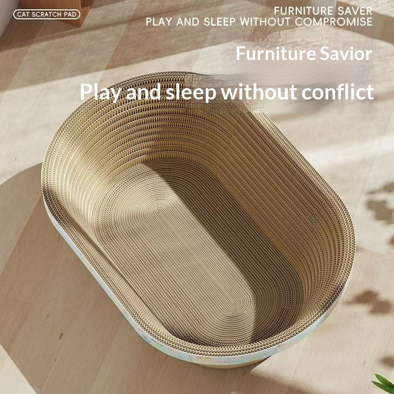 Oval-shaped Cat Scratching Post With A Deep Corrugated Paper Basin