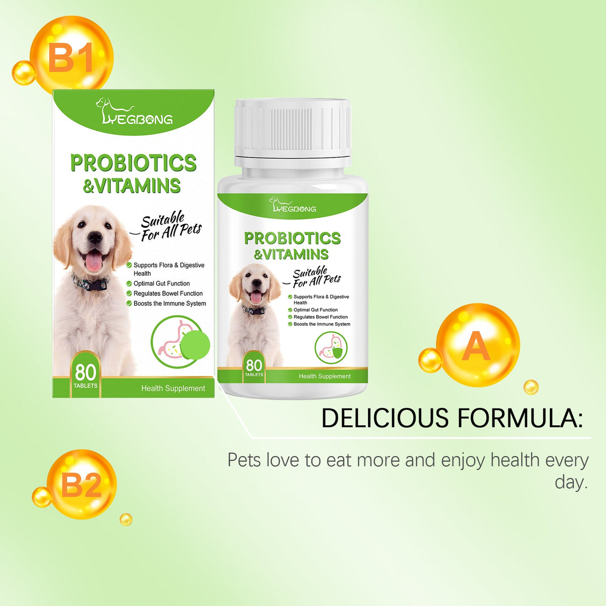 Pet Probiotics Vitamin Tablets For Dogs Cats Gut Health Supplement
