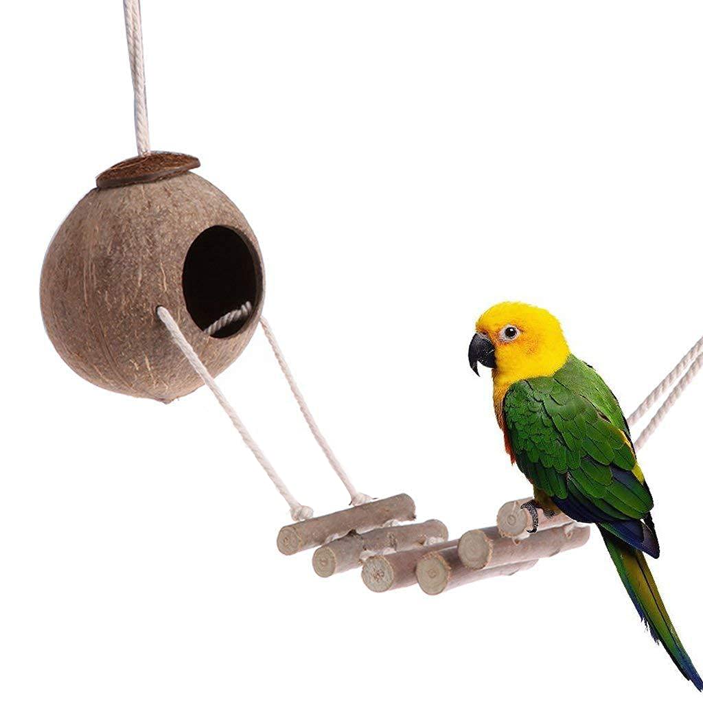 9-piece Parakeet Toys Budgie Bird Cage Accessories Set Natural Wood