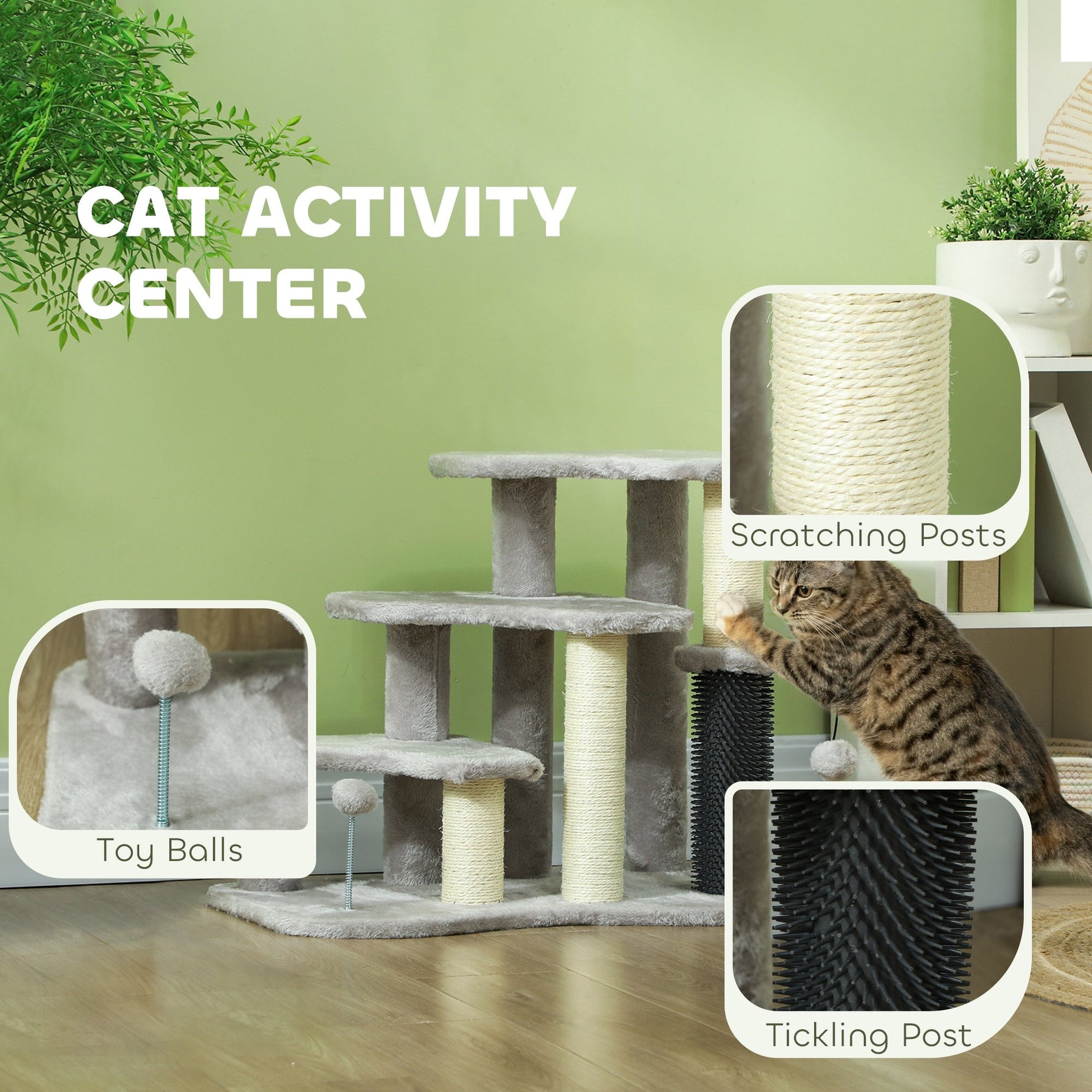 2-in-1 Cat Tree Tower 3-step Pet Stairs With Scratching Posts