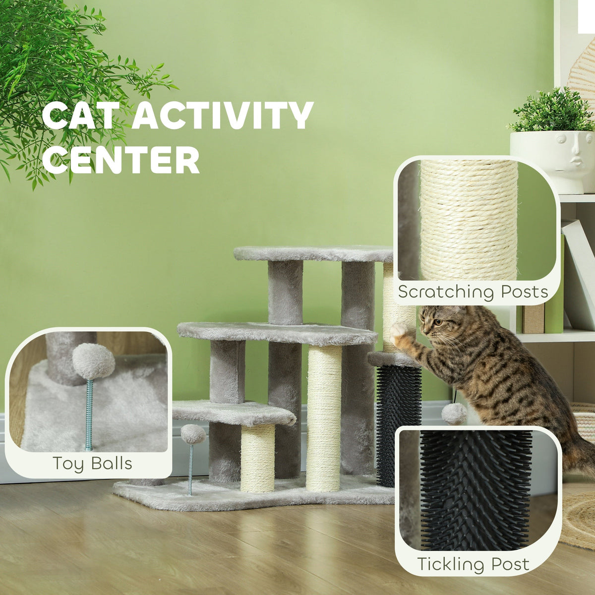 2-in-1 Cat Tree Tower 3-step Pet Stairs With Scratching Posts