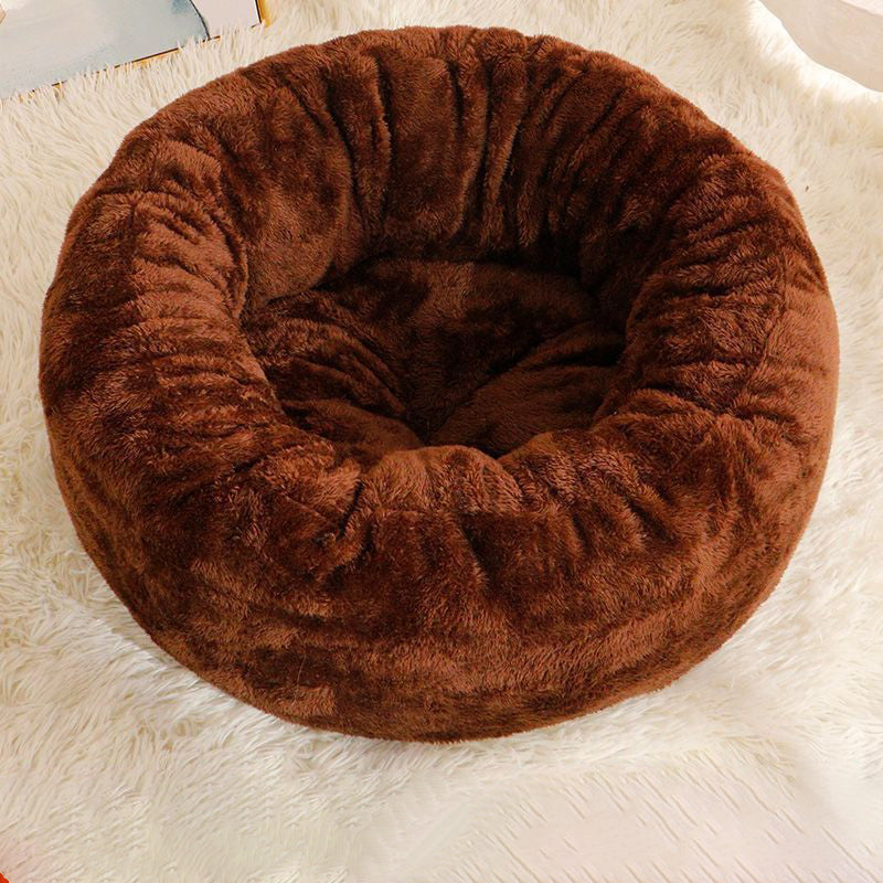 Pet Dog Bed Long Plush Donut Round Kennel Comfortable Fluffy