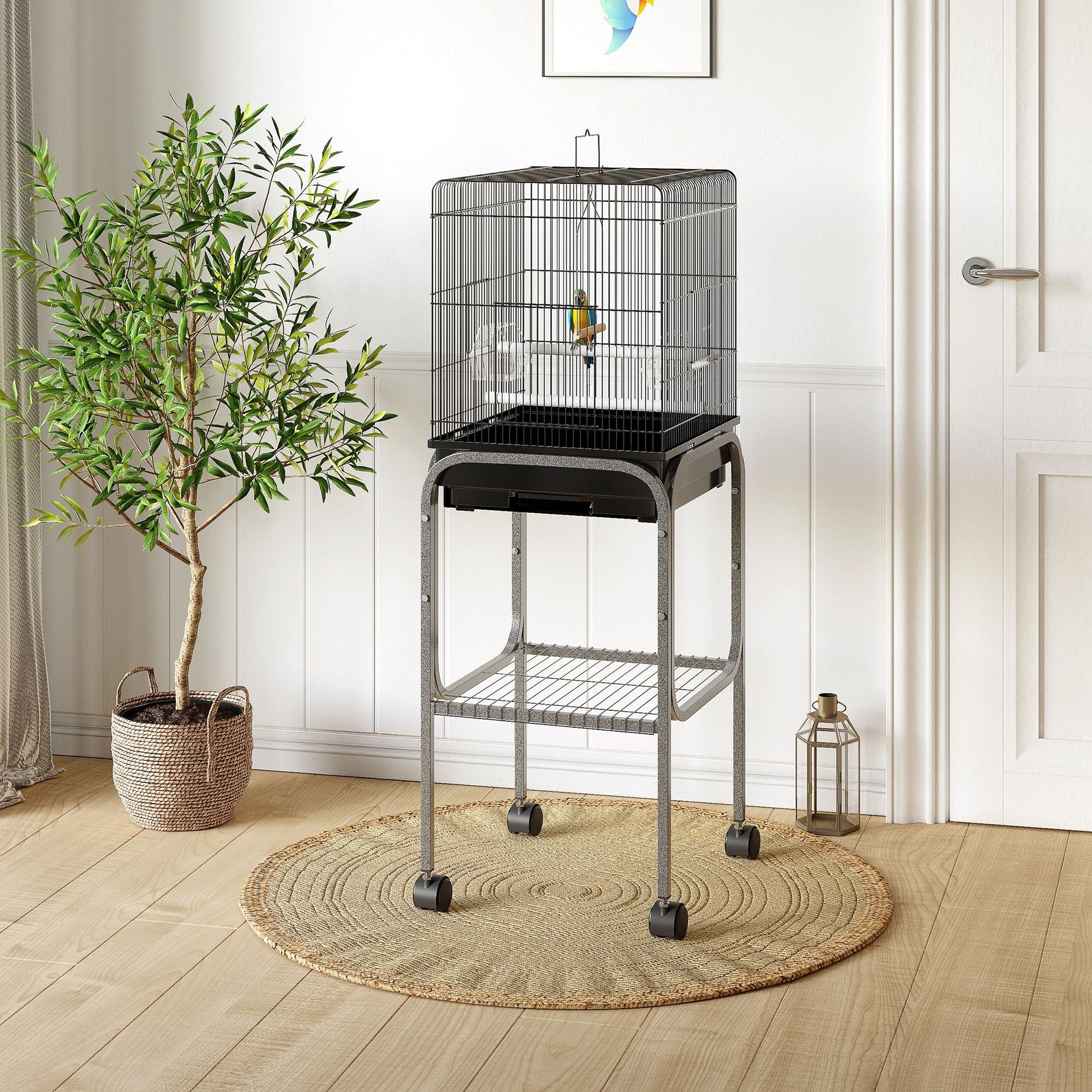 45-inch Metal Indoor Bird Cage Parrot Aviary With Detachable