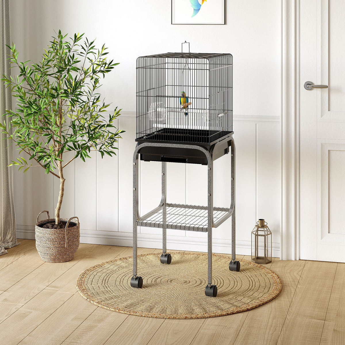 45-inch Metal Indoor Bird Cage Parrot Aviary With Detachable