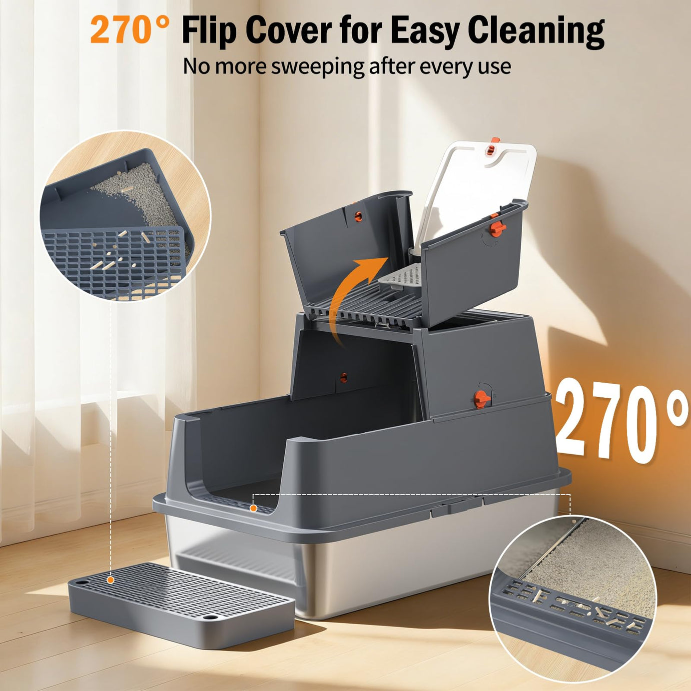Stainless Steel Litter Box With Lid Enclosed Metal Extra Large