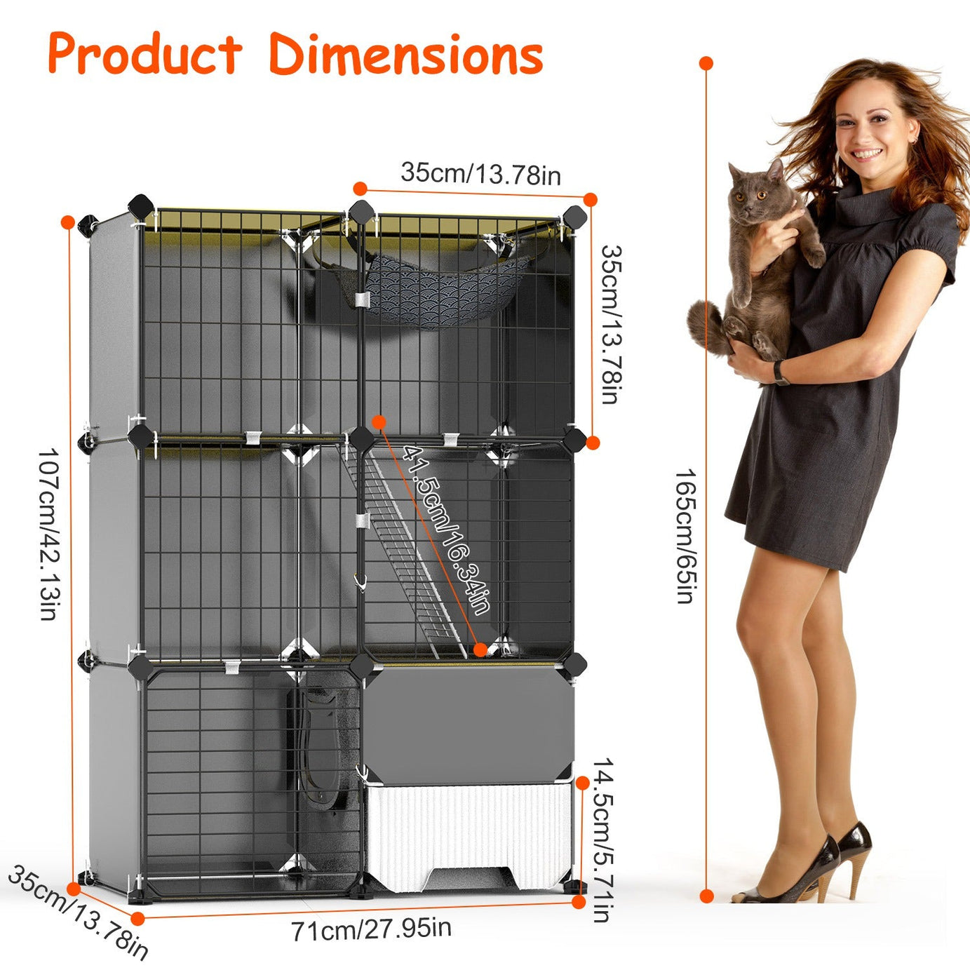 3 Tier Cat Cage Indoor With Litter Box Hammock Detachable Metal