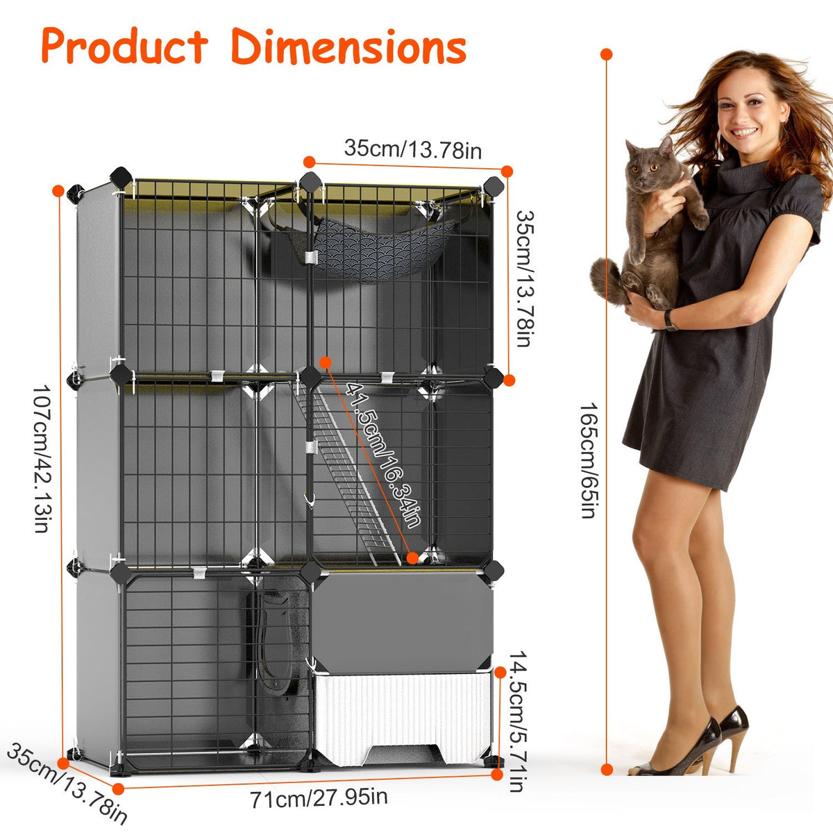 3 Tier Cat Cage Indoor With Litter Box Hammock Detachable Metal