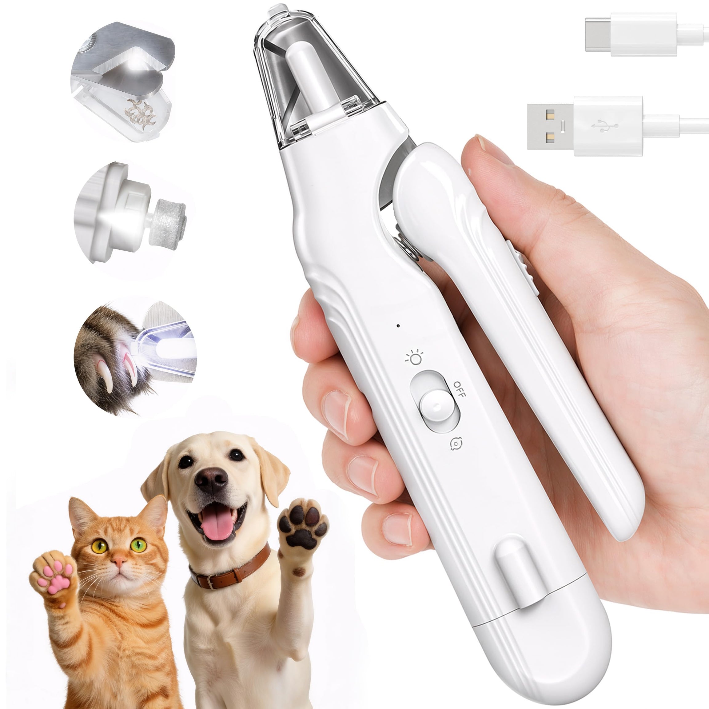 2-in-1 Dog Nail Clippers With Light Electric Pet Grinder Quiet