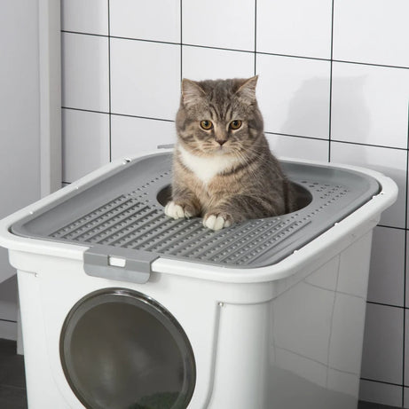 Covered Cat Litter Box Easy Cleaning Kitty With Front Entrance Top