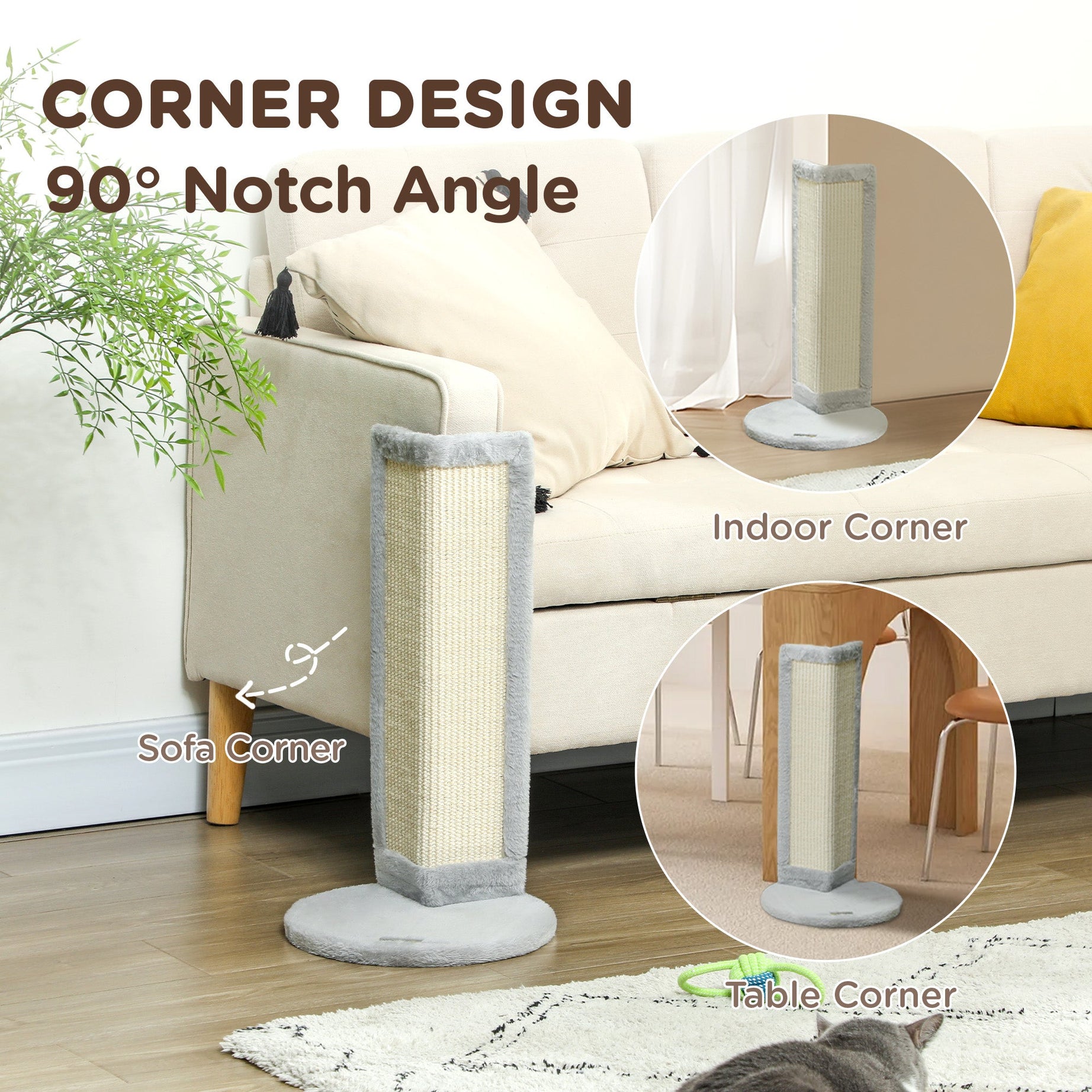 56cm Corner Cat Scratching Post With Sisal Pad Grey
