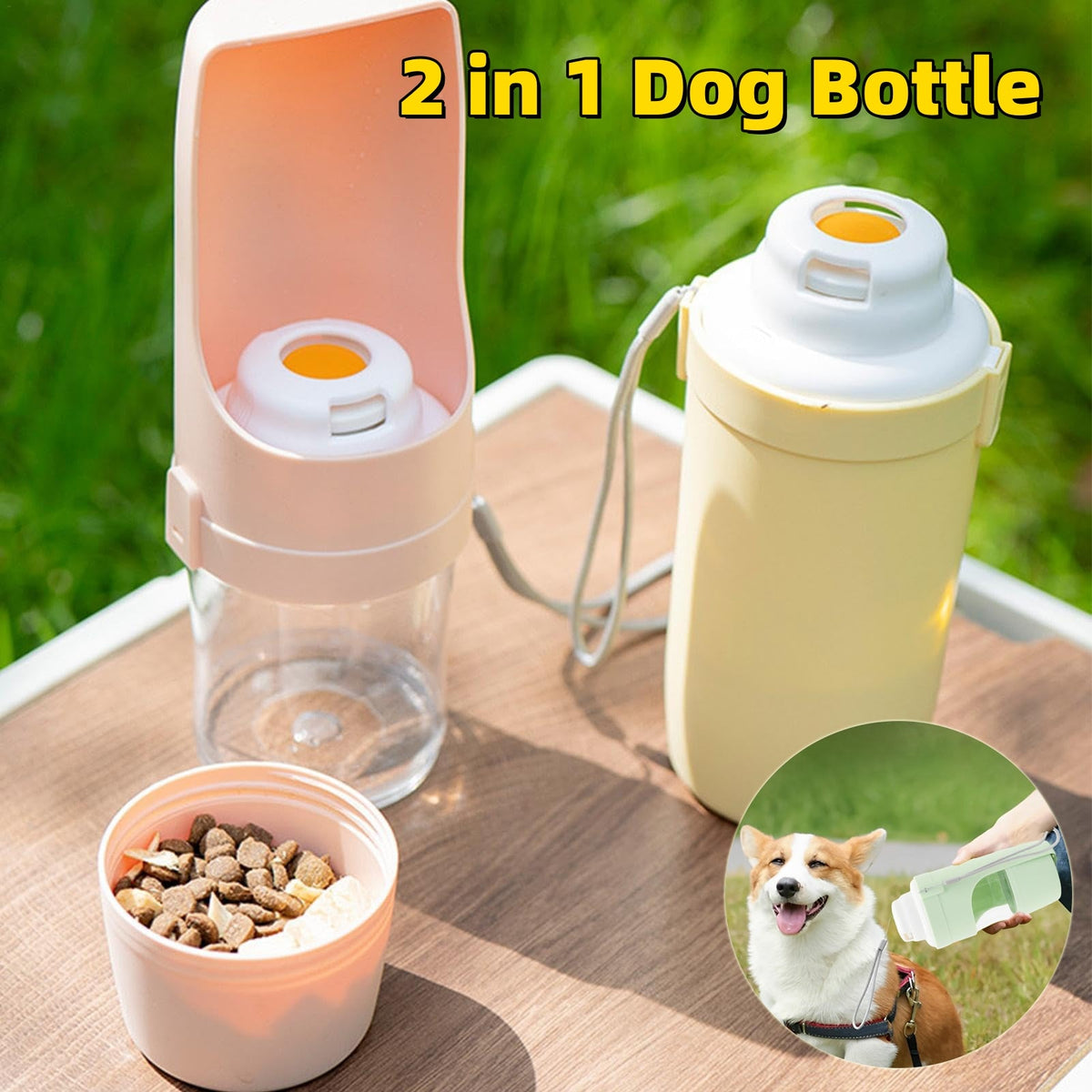 2-in-1 Travel Dog Water Bottle Pet Dispenser Feeder Drinking Outing