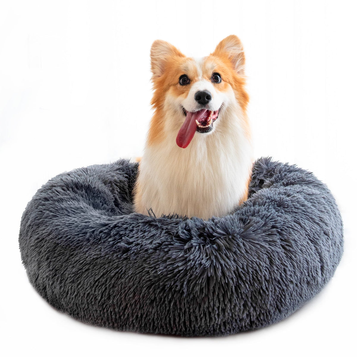 Dog Beds For Small Dogs Round Plush Cat Litter Kennel Pet Nest Mat (Dark Grey & Light Grey)