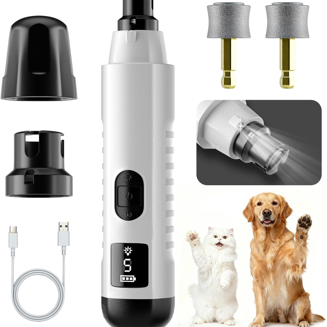 2026 New Silent Groom Pro Dog Nail Grinder 5-speed With LED Light