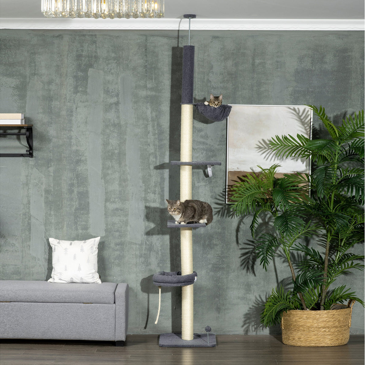Floor To Ceiling Cat Tree 5-tier Climbing Tower 95-106 Height