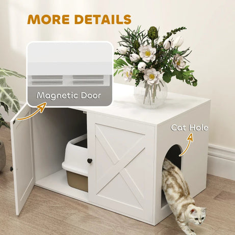 Pawhut Cat Litter Box Enclosure With Barn Door Hole White