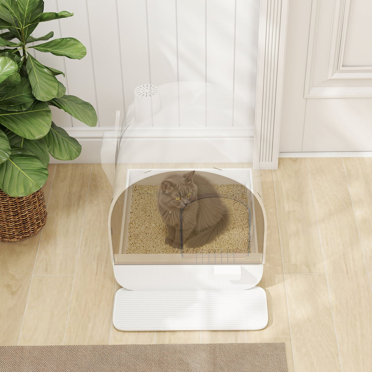 Cat Litter Box With Lid With Scoop And Filter White