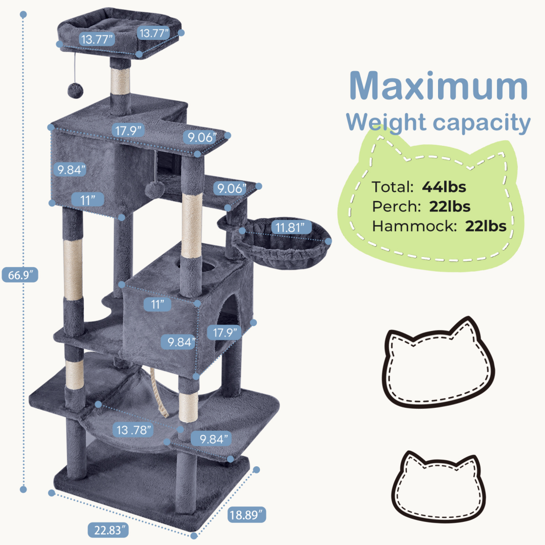 66 Inch Cat Tree Tower Large Multi-cat Climbing Extended Platform