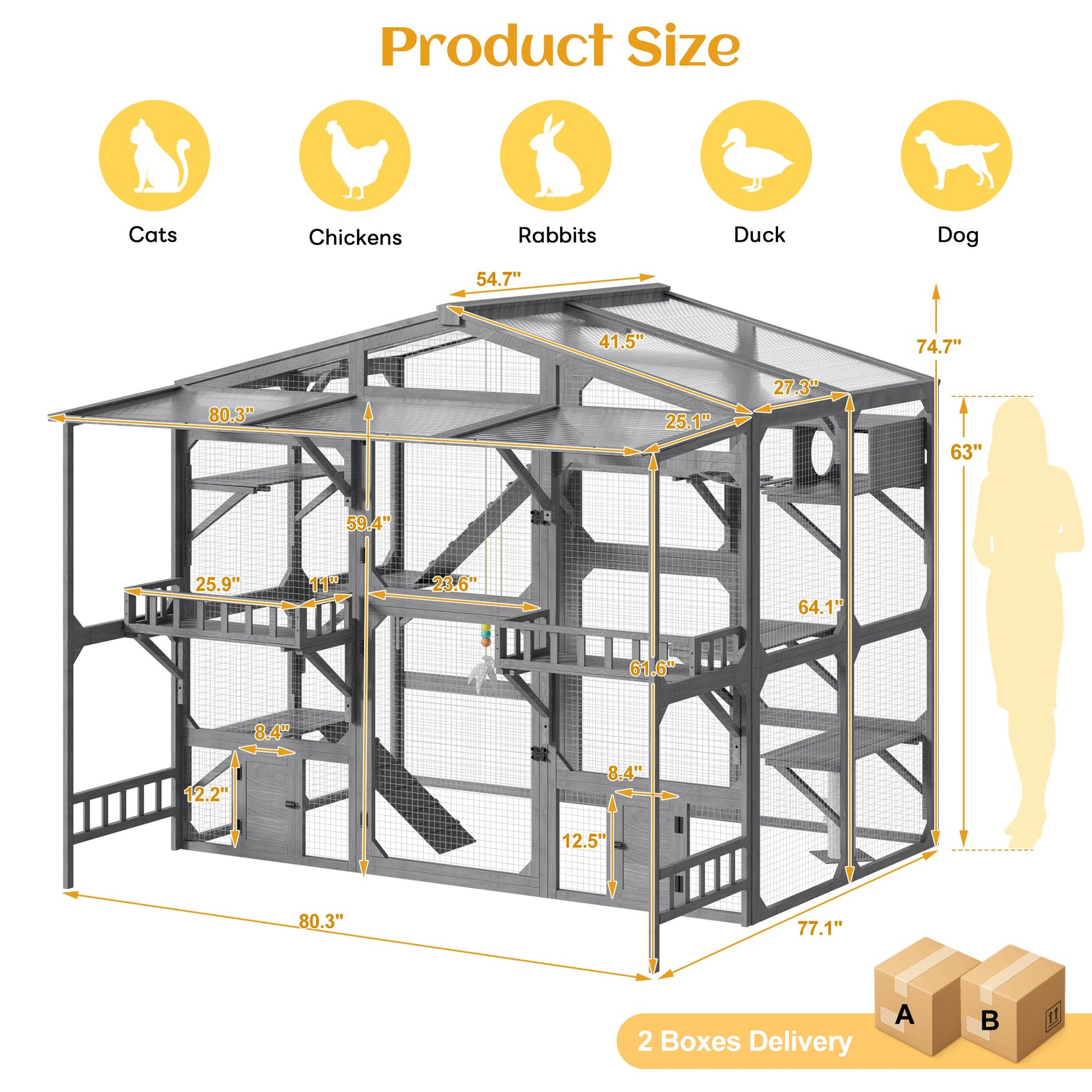 Large Outdoor Catio For 6-10 Cats Pine Wood Cat Cage