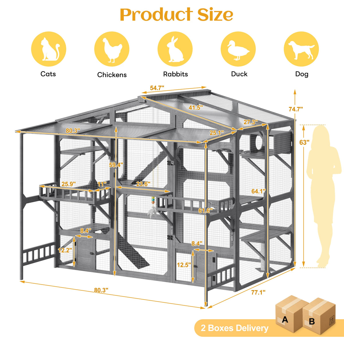 Large Outdoor Catio For 6-10 Cats Pine Wood Cat Cage