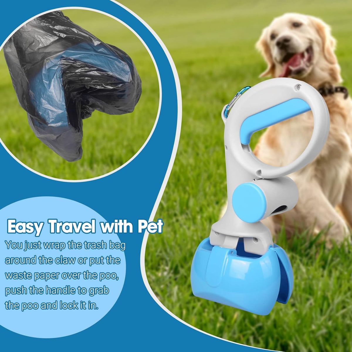 Pet Pooper Scooper For Dogs And Cats With Trash Bags Holder