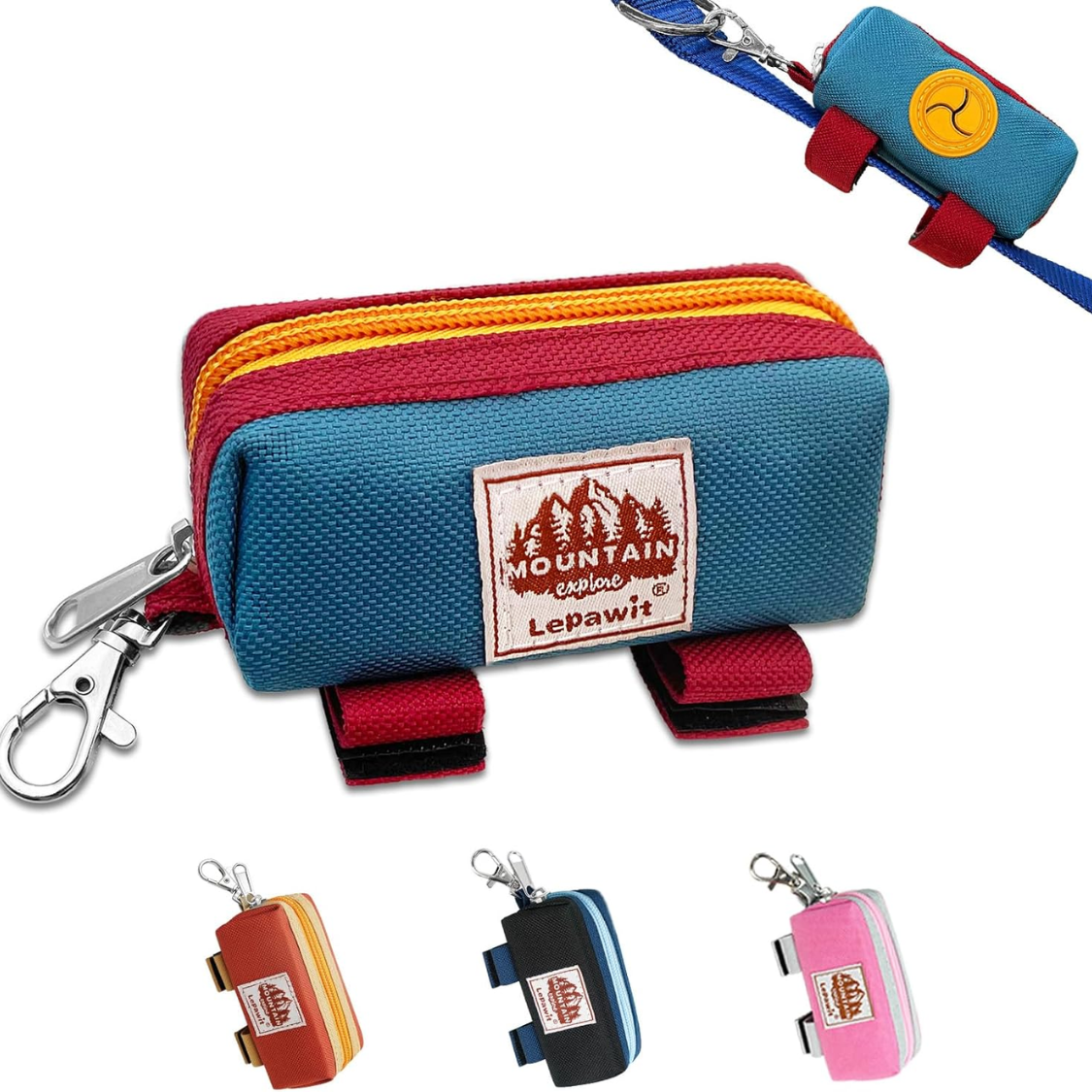 Dog Poop Bag Holder For Leash Zippered Canvas Dispenser Pouch
