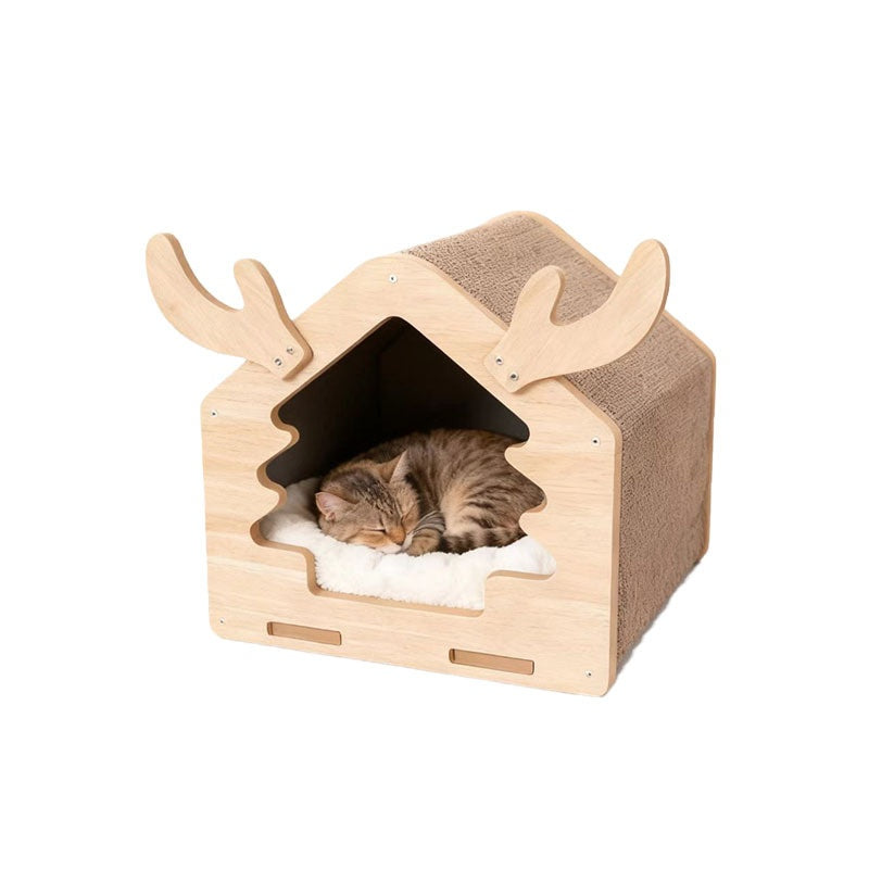 Christmas Cat House And Scratching Post Combo Winter Semi-enclosed