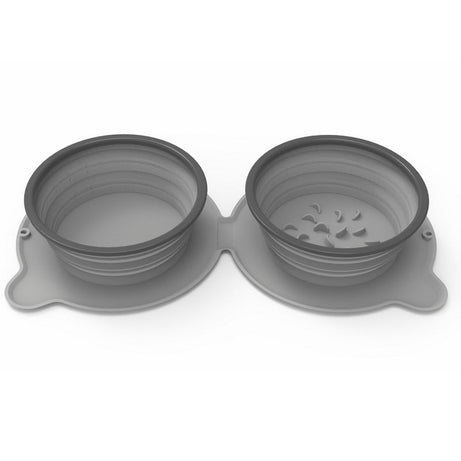 Portable Silicone Double Dog Food Bowls Foldable Non-slip Cat Bowl