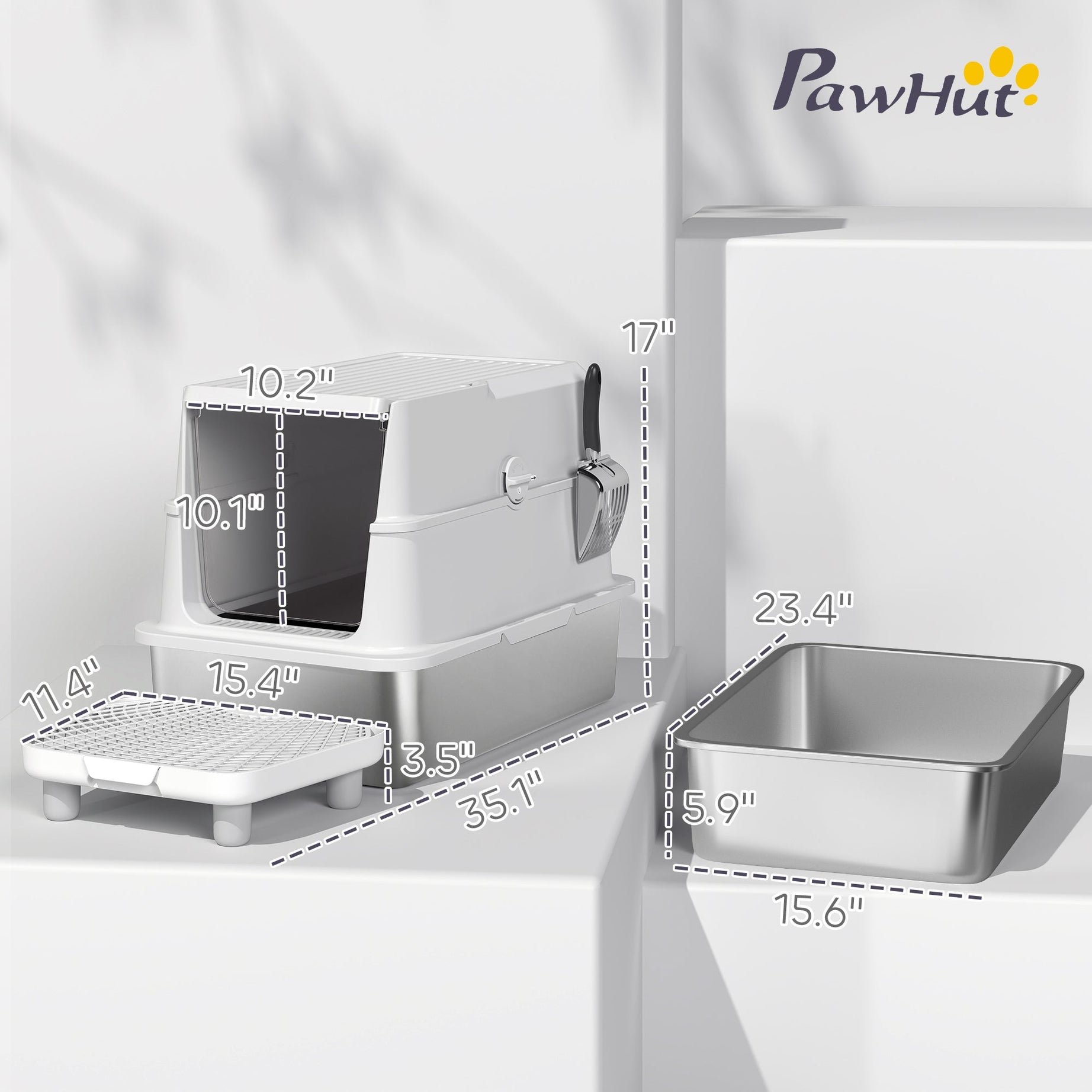 Extra Large Stainless Steel Cat Litter Box For Big Cats With Flip