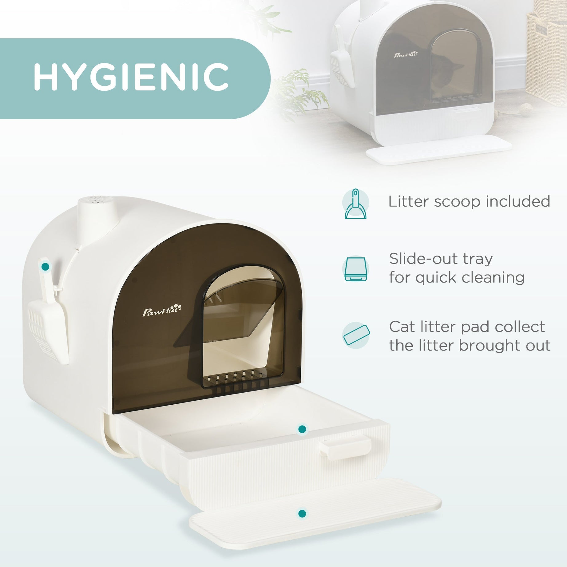 Cat Litter Box With Lid With Scoop And Filter White