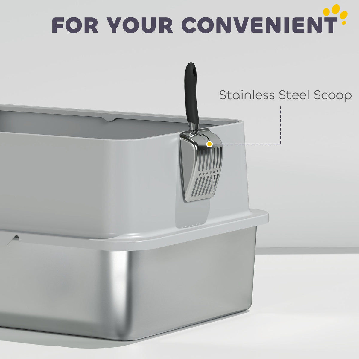 Extra Large Stainless Steel Cat Litter Box With Scoop Pad