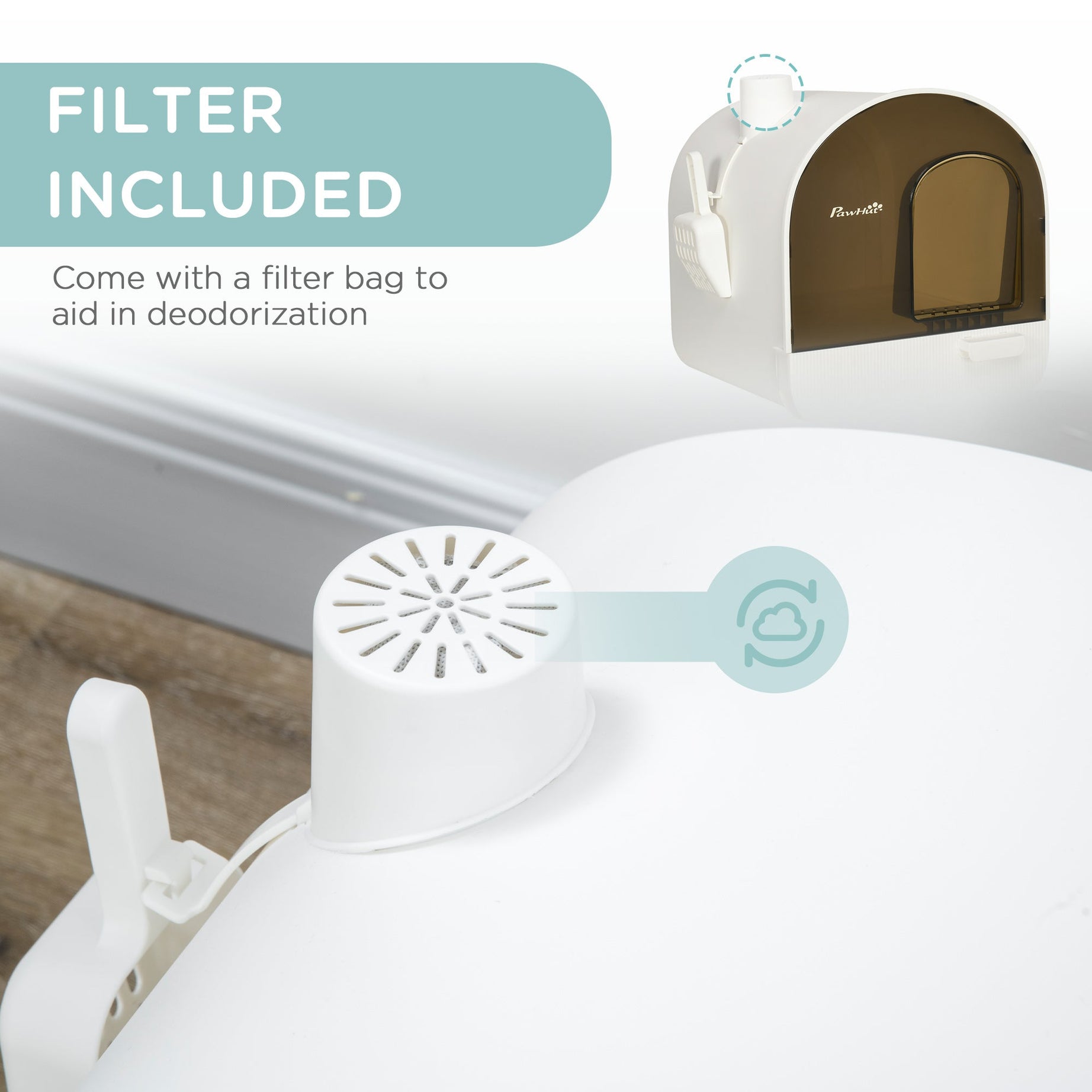 Cat Litter Box With Lid With Scoop And Filter White