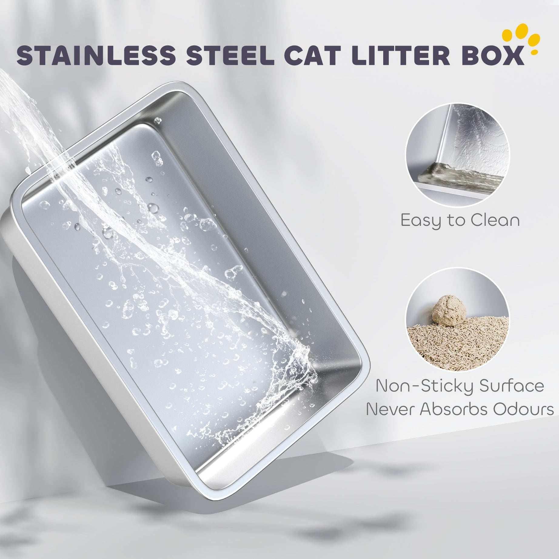 Extra Large Stainless Steel Cat Litter Box With Scoop Pad