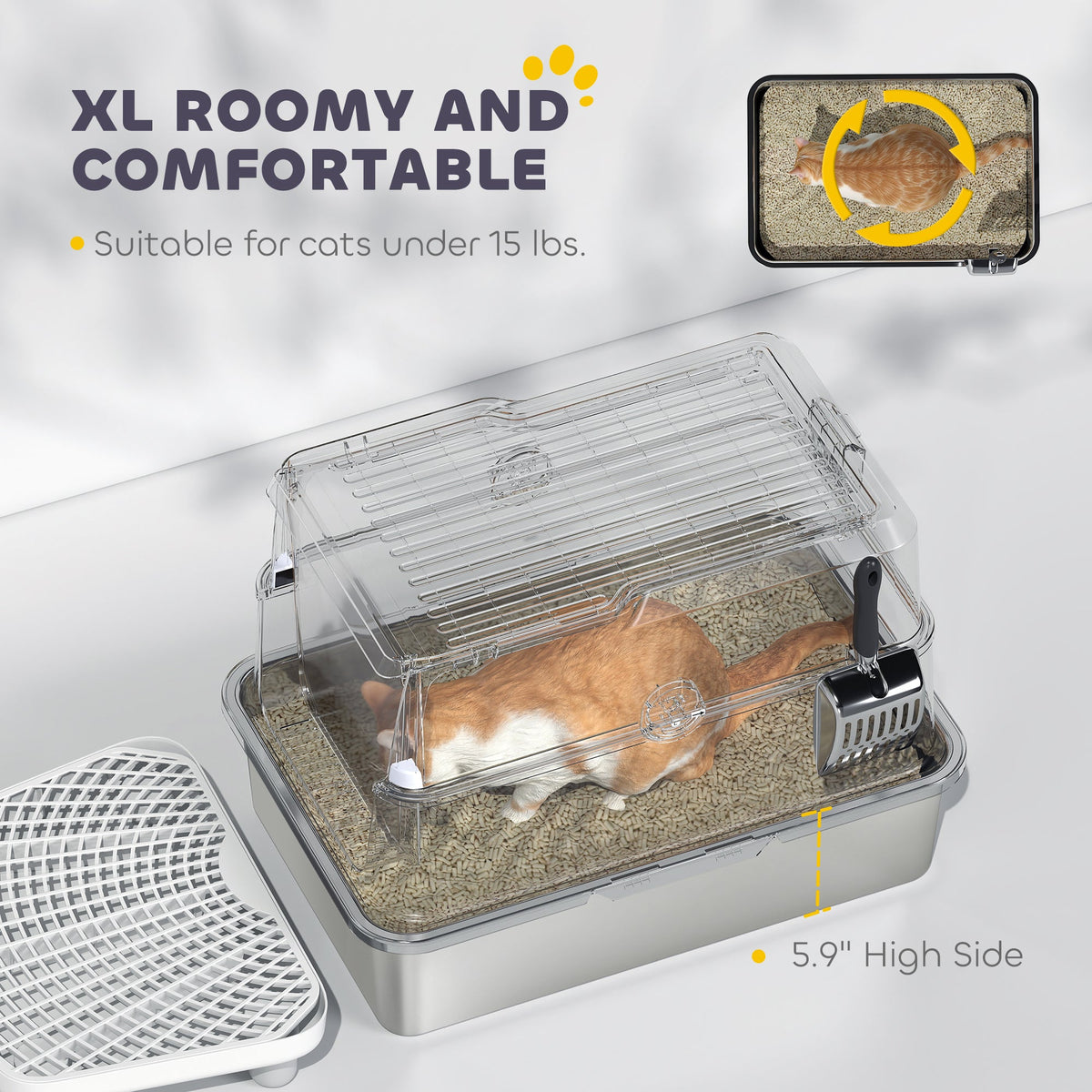Extra Large Stainless Steel Cat Litter Box For Big Cats With Flip