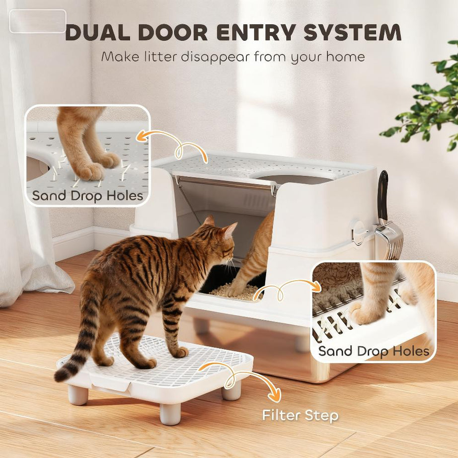 Cat Litter Box Top And Side Entry Enclosed With Flip