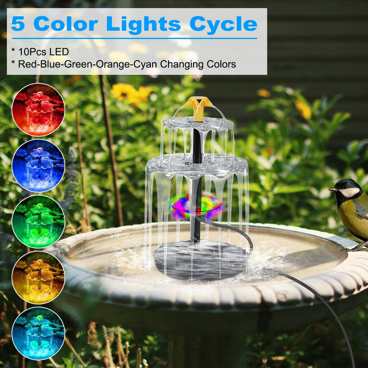 1pc 3tier Solar Bird Bath Fountain Powered Water Waterfall Feature