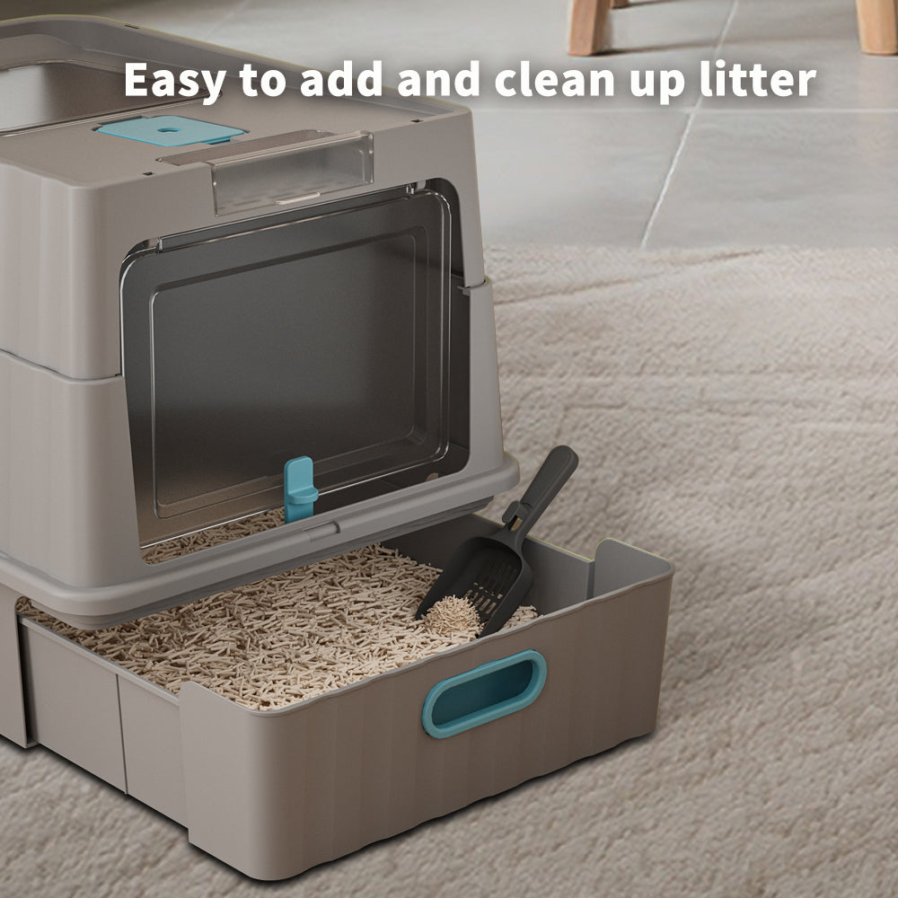 Dual Opening Fully Enclosed Cat Litter Box Top Entry Anti-tracking