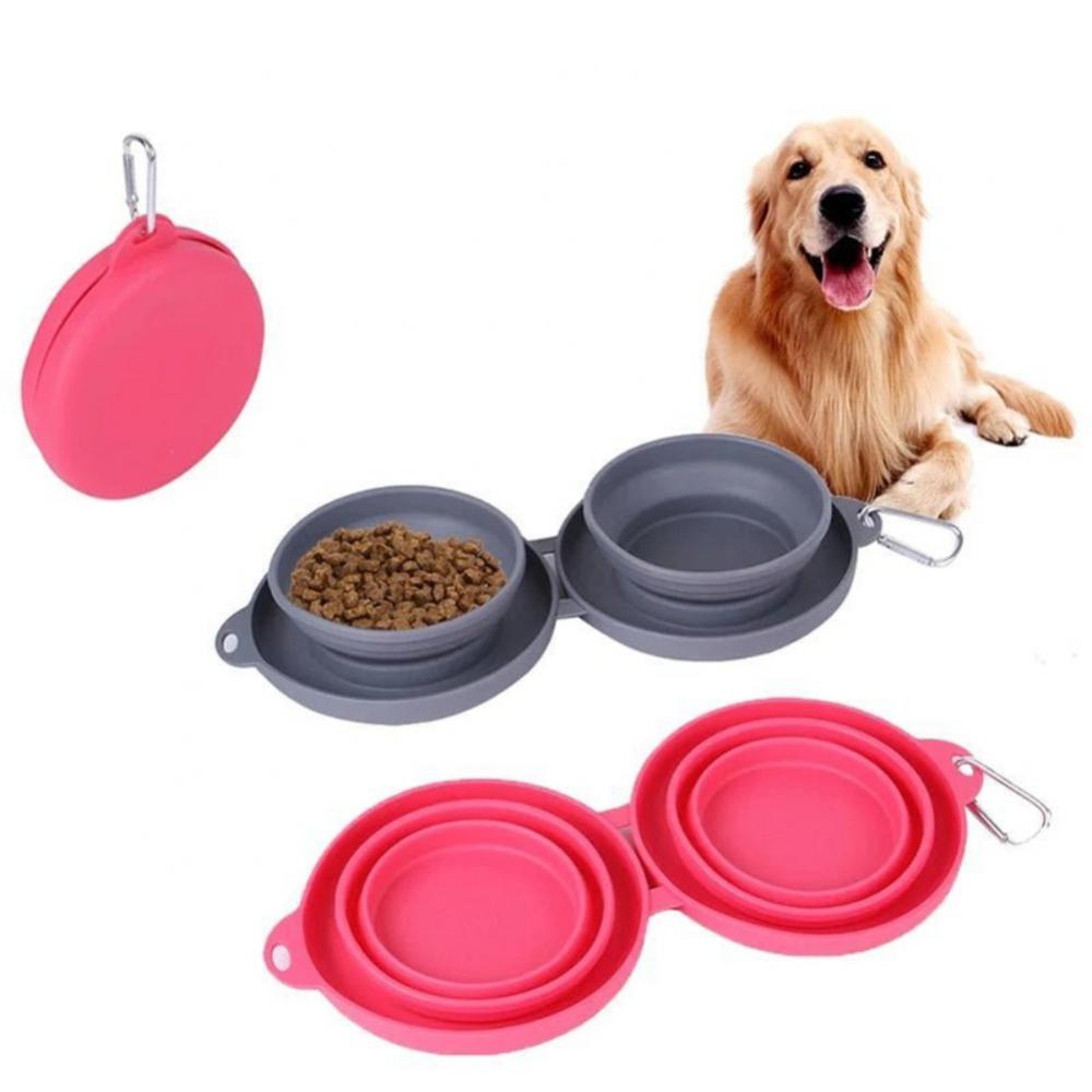 Rubber Foldable Double Bowl Pet Feeding Pets Supplies Dog Cat Bowls
