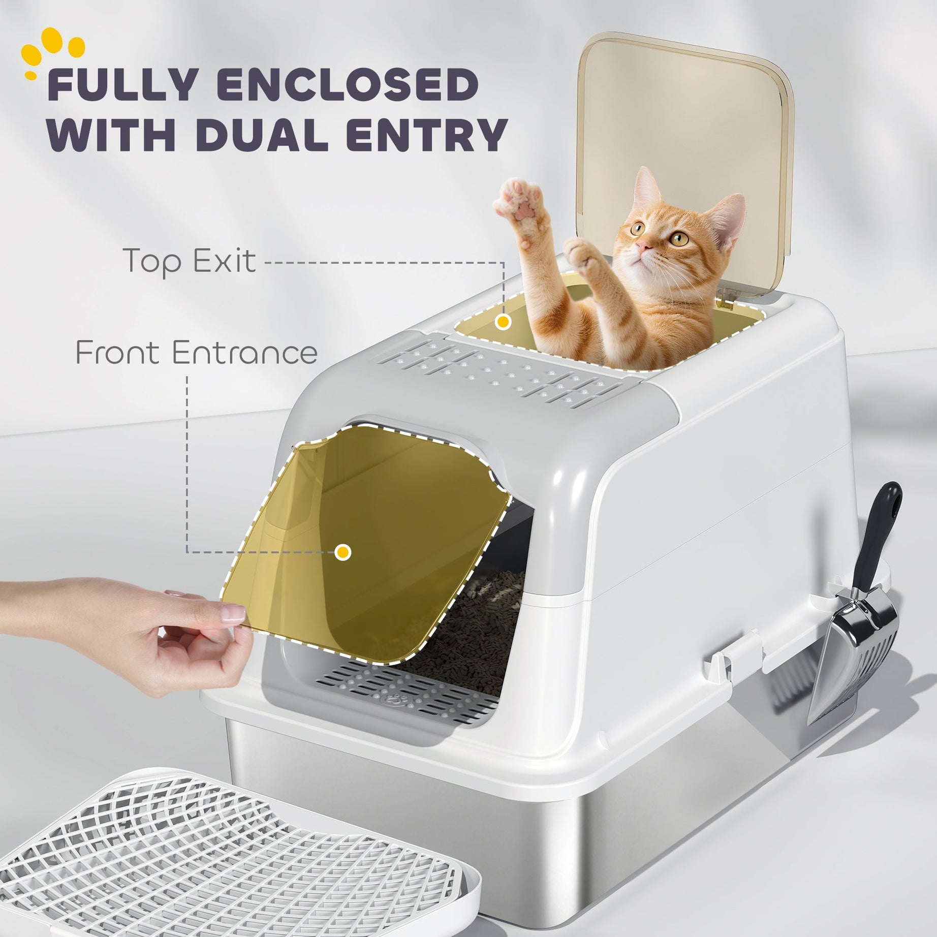 Extra Large Stainless Steel Litter Box Enclosed Cat With Scoop