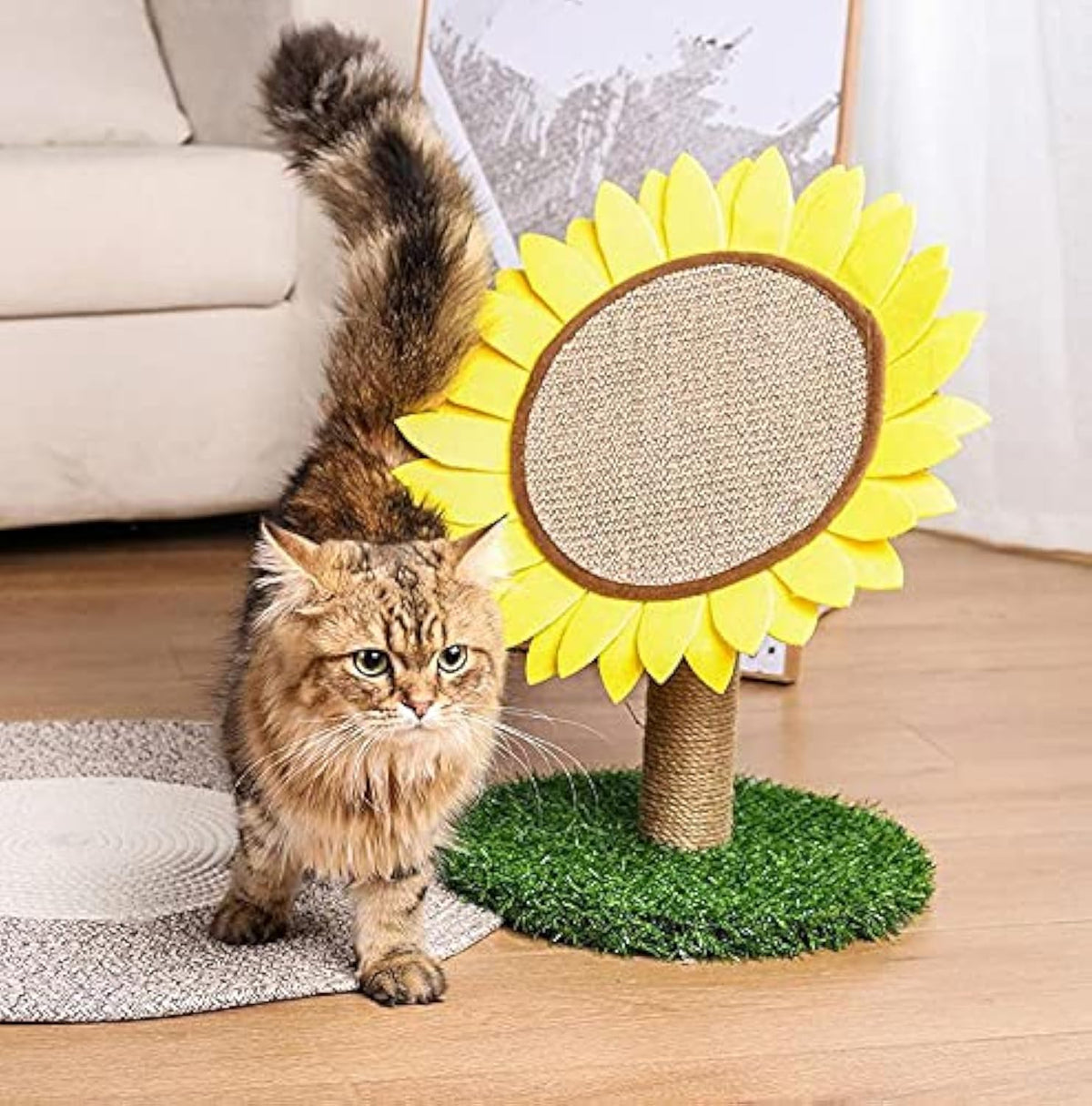 Sisal-covered Cat Claw Scratcher Pole With Sunflower Scratching