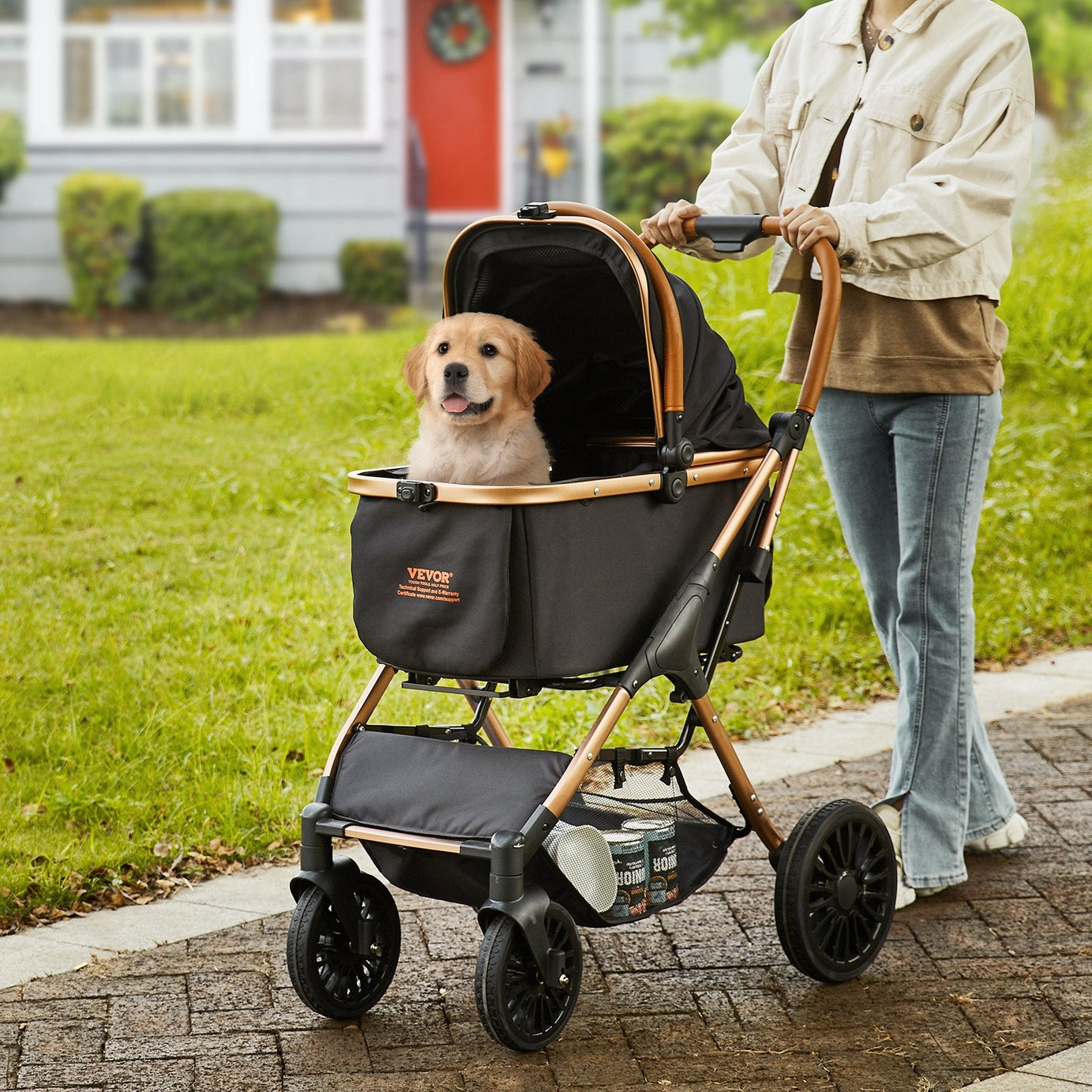 Pet Stroller 4 Wheels Dog Rotate With Brakes 66 Lbs Weight Capacity