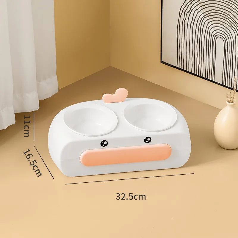 Duck Design Pet Double Bowl Plastic Kitten Dog Food Drinking Tray