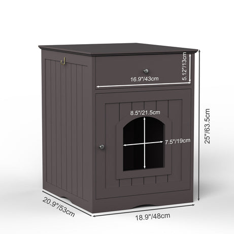 Black Wooden Cat Litter Box Enclosure W Drawer Side Table Indoor